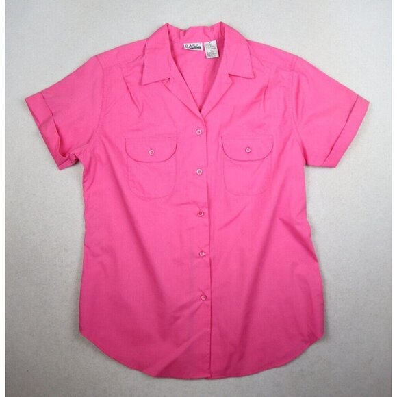 WOMEN'S PINK SHORT SLEEVE BUTTON-UP TOP - POCKETES - BASIC EDITIONS - SIZE S - Picture 2 of 7